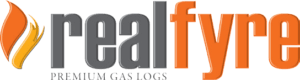 RealFyre logo with orange flame icon and gray-orange text on white background