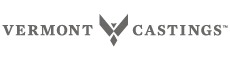 Vermont Castings logo with gray text and stylized V icon