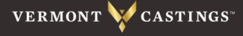 Vermont Castings logo on a dark background with gold emblem and white text