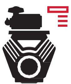 A black and white silhouette of a lawn mower engine.