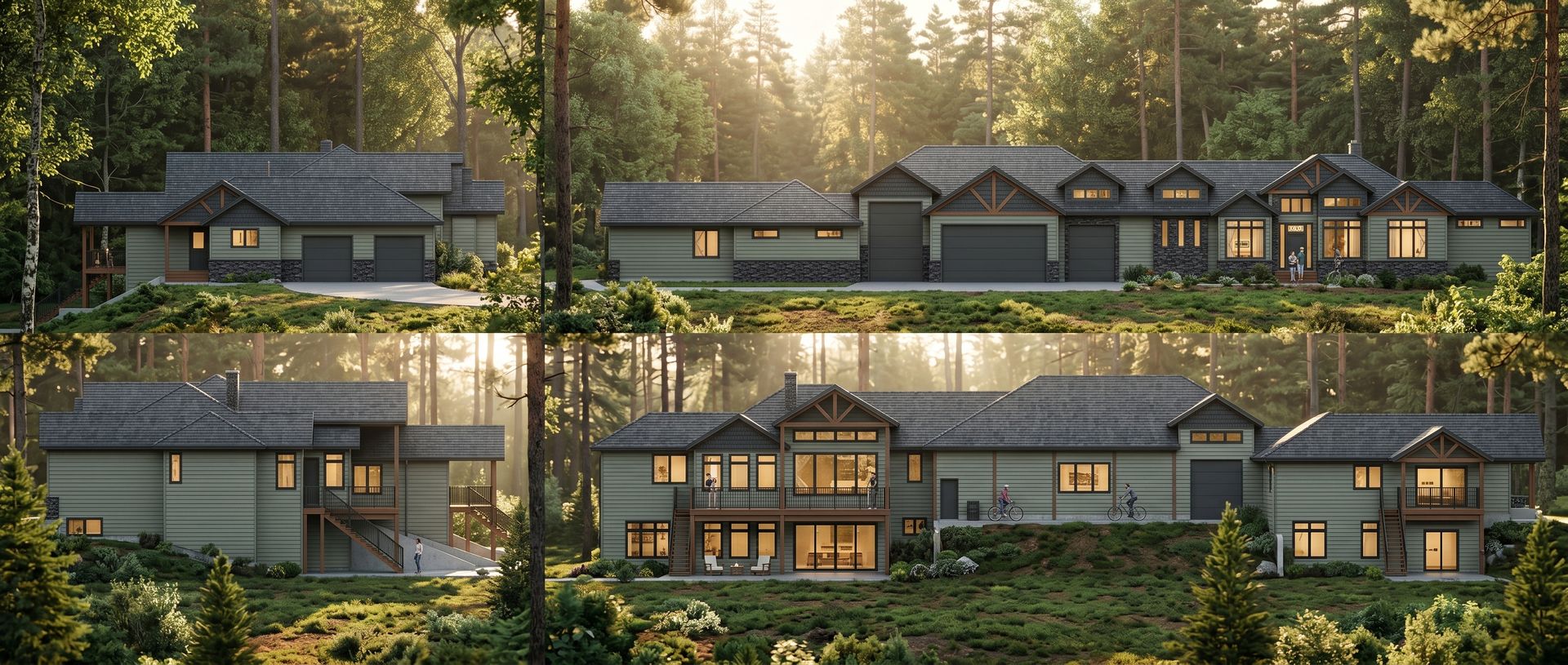 Architectural blueprints of a two-story house, with front elevation sketch. Plans show main and second floor layouts.