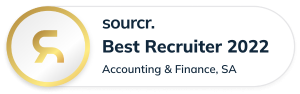 A button that says source best recruiter 2022 accounting & finance sa
