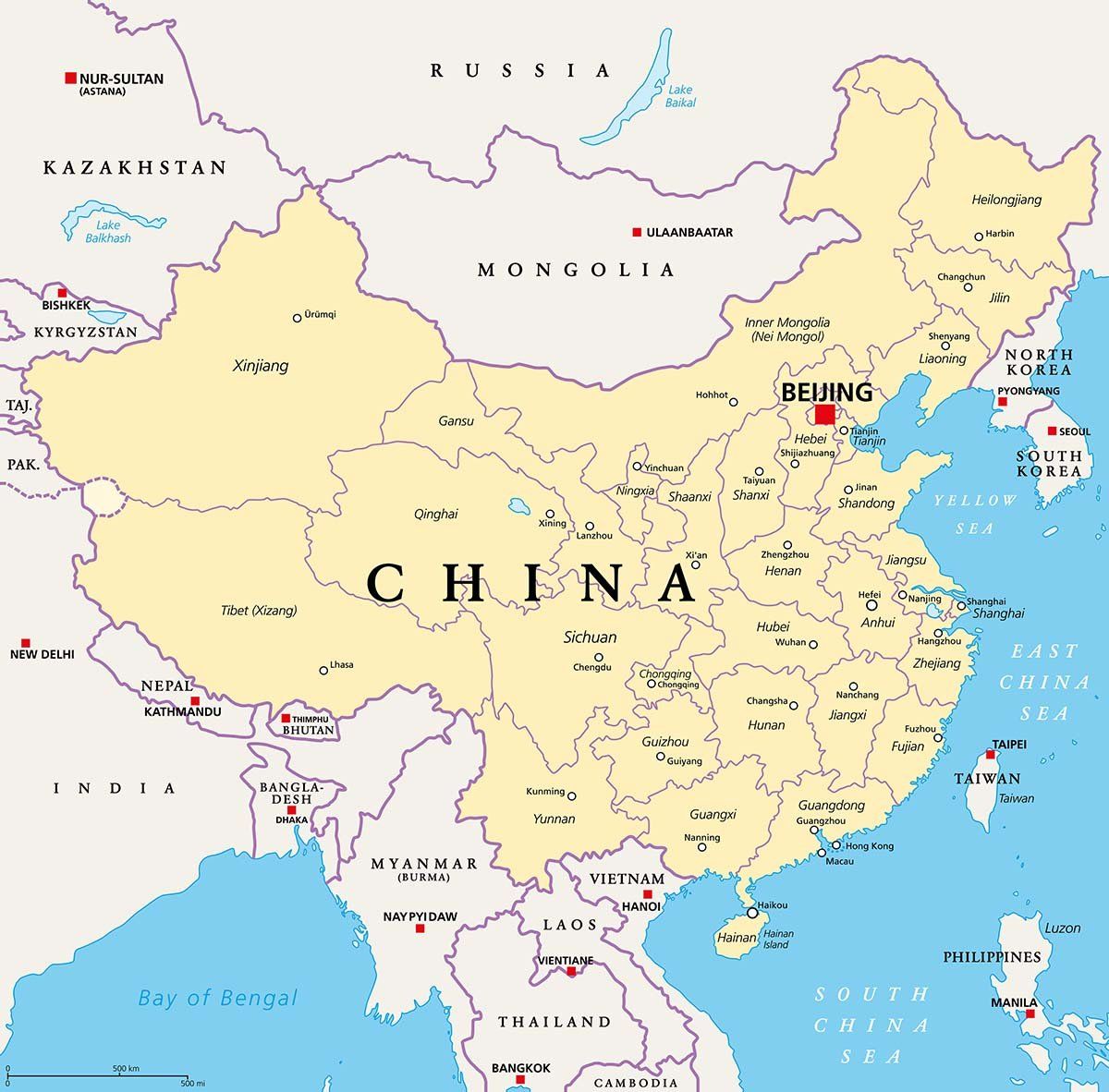 A map of China to illustrate the provinces and green tea regions.