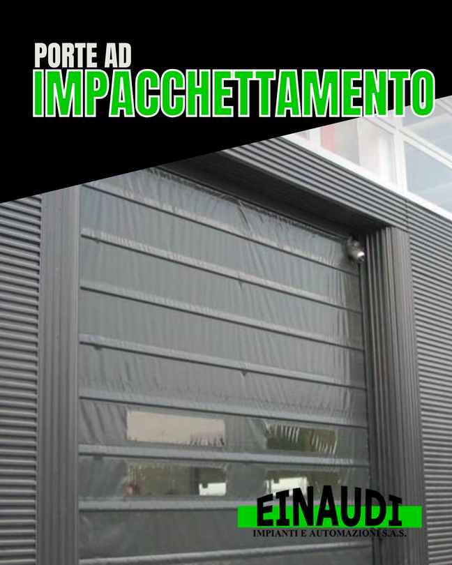 Porta ad impacchettamento grigia con scritta “Einaudi” su sfondo di edificio moderno