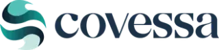 Covessa logo with teal and dark gray stylized swirl icon and wordmark