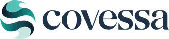 Covessa logo with teal and dark gray stylized swirl icon and wordmark