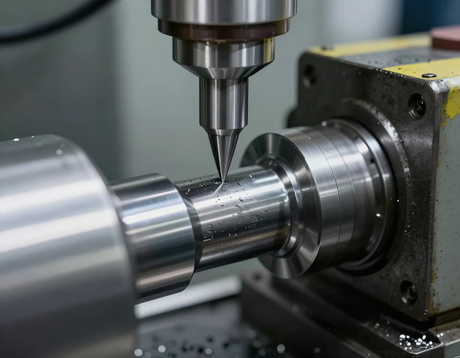 Tornio CNC in funzione durante la lavorazione di un componente