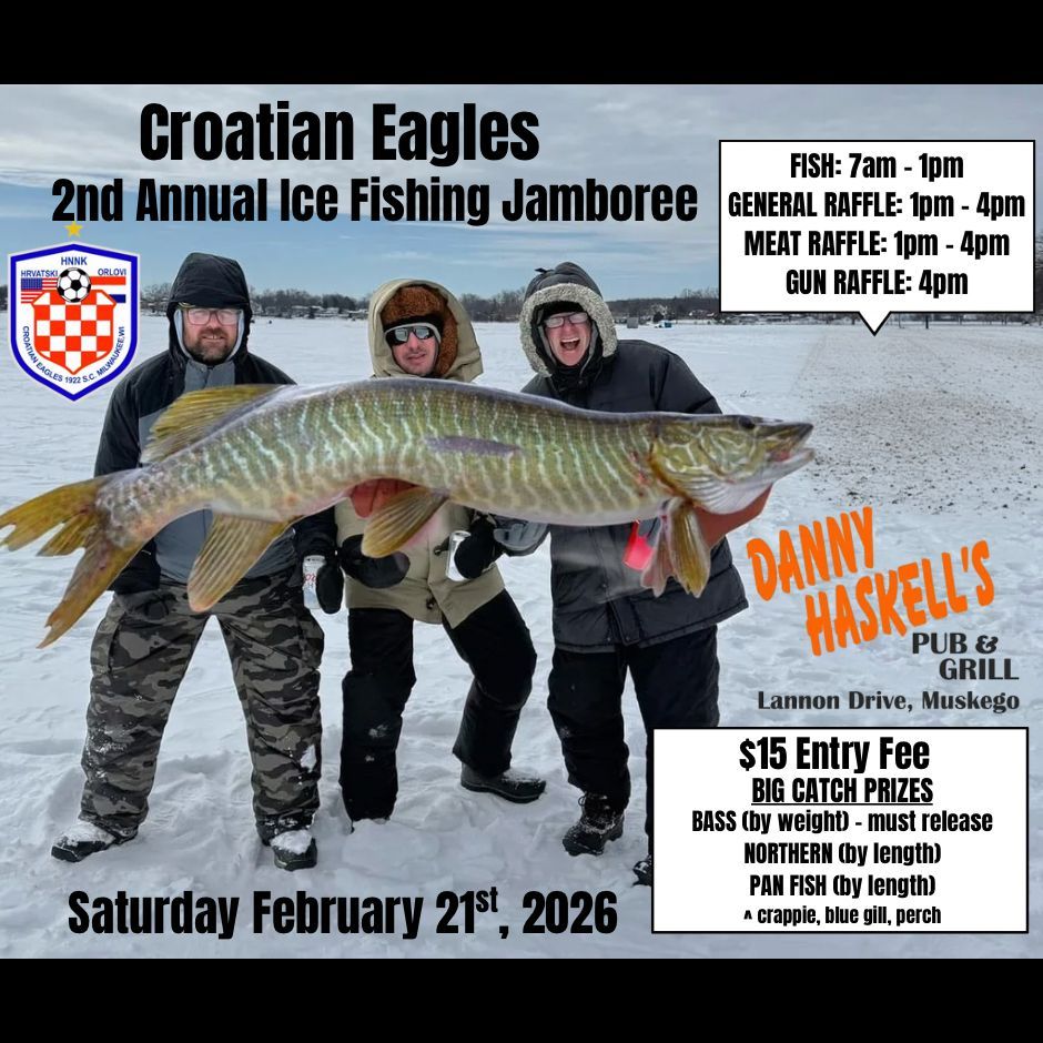 Flyer for Croatian Eagles Soccer Club annual ice fishing jamboree event