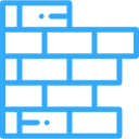 Blue brick wall icon with stacked rectangular blocks on white background