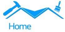 Blue house roof icon with hammer and paintbrush above the word "Home"