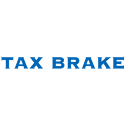 Blue text reading “TAX BRAKE” on a white background