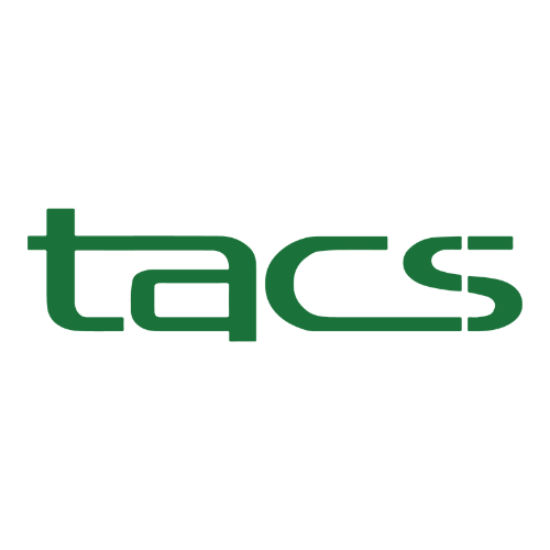 Green stylized “tacs” logo on a white background