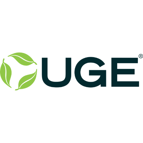 UGE logo with green leaf emblem and dark teal text on a white background
