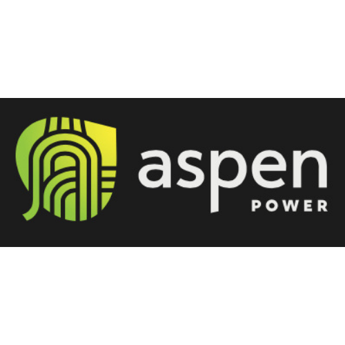 Aspen Power logo with green icon and white text on a black background
