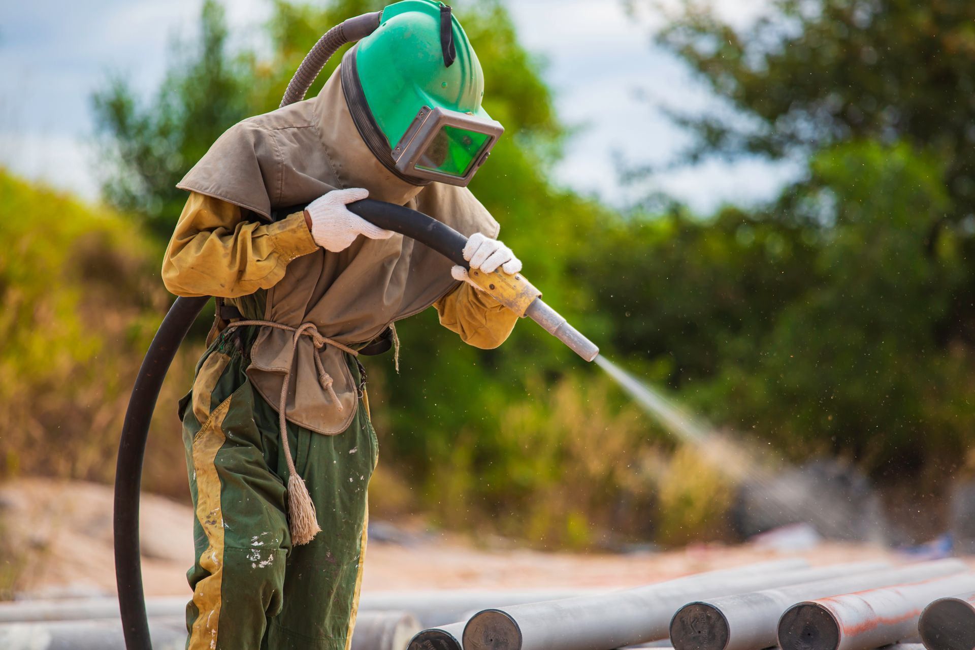 Man doing sand blasting 