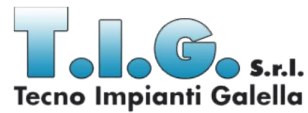Logo di TIGSrl Tecno Impianti Galella con testo sfumato blu su sfondo bianco.