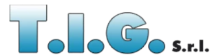 Logo blu “TIG” con la scritta “Srl” in nero