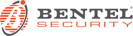 Logo di Bentel Security con emblema circolare arancione e testo nero e arancione su sfondo bianco.