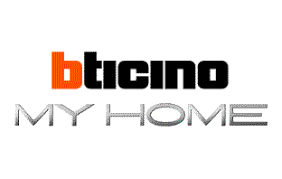 Logo BTicino My Home con testo arancione e nero su sfondo bianco.