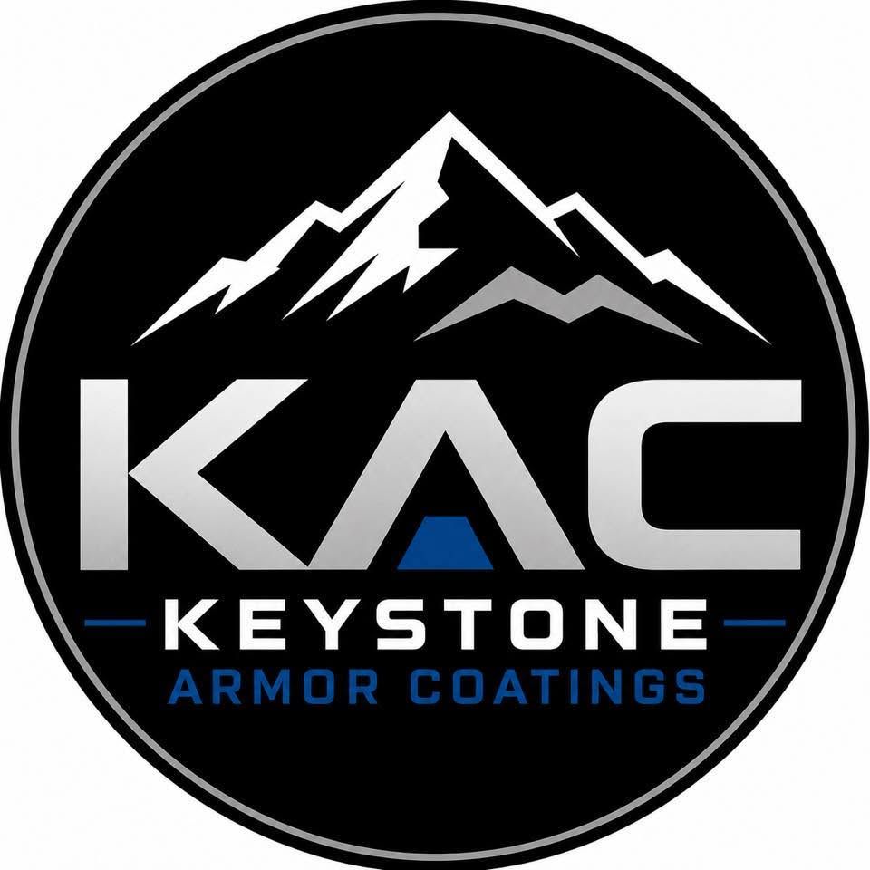 KAC Keystone Armor Coatings logo with white mountain graphic and silver-blue text on a black circle