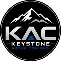 KAC Keystone Armor Coatings logo with white mountain graphic and silver-blue text on a black circle