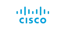 Logotipo da Cisco em azul com barras de sinalização estilizadas acima da marca denominativa.