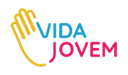 Logo da Vida Jovem com mão amarela estilizada e texto azul e rosa.