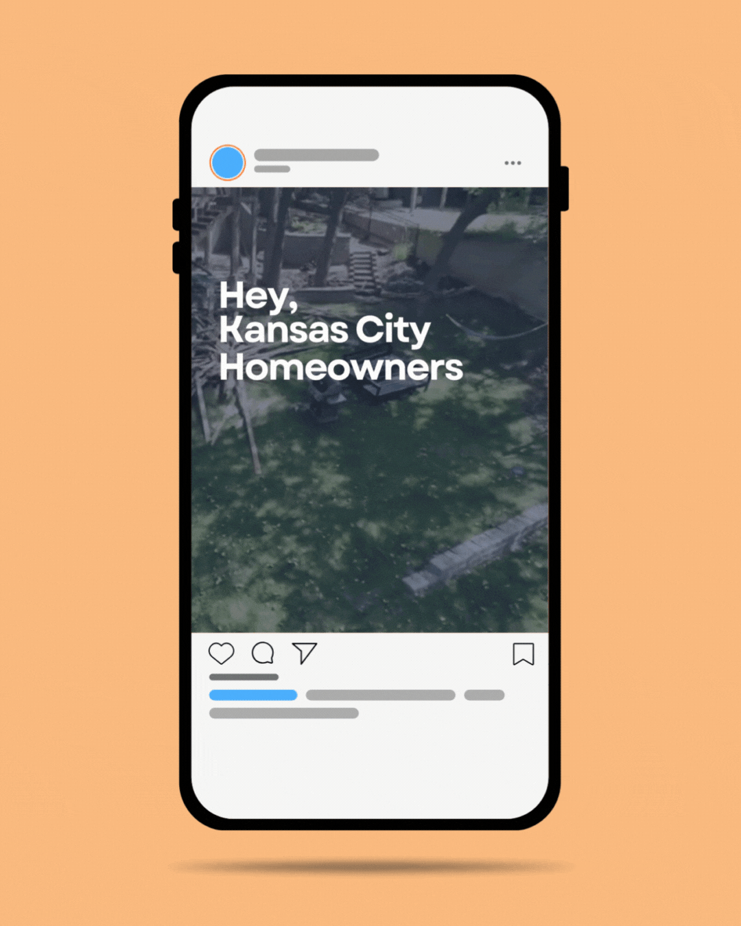 Smartphone displaying a social media post for Kansas City homeowners with video and text.