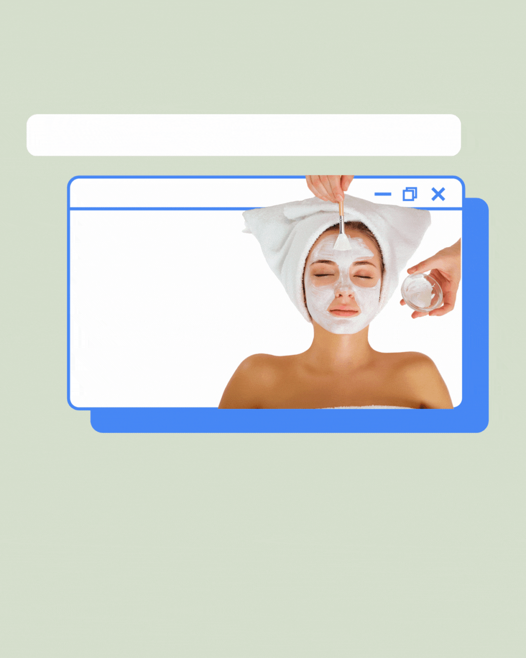 Woman with facial mask at a spa. Hands apply mask, white towel on head.