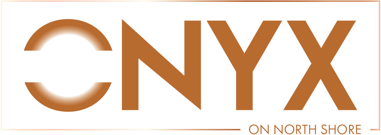ONYX ON NORTH SHORE logo in brown on a white background.