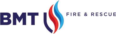 Logo de BMT Fire & Rescue avec un motif de flamme.