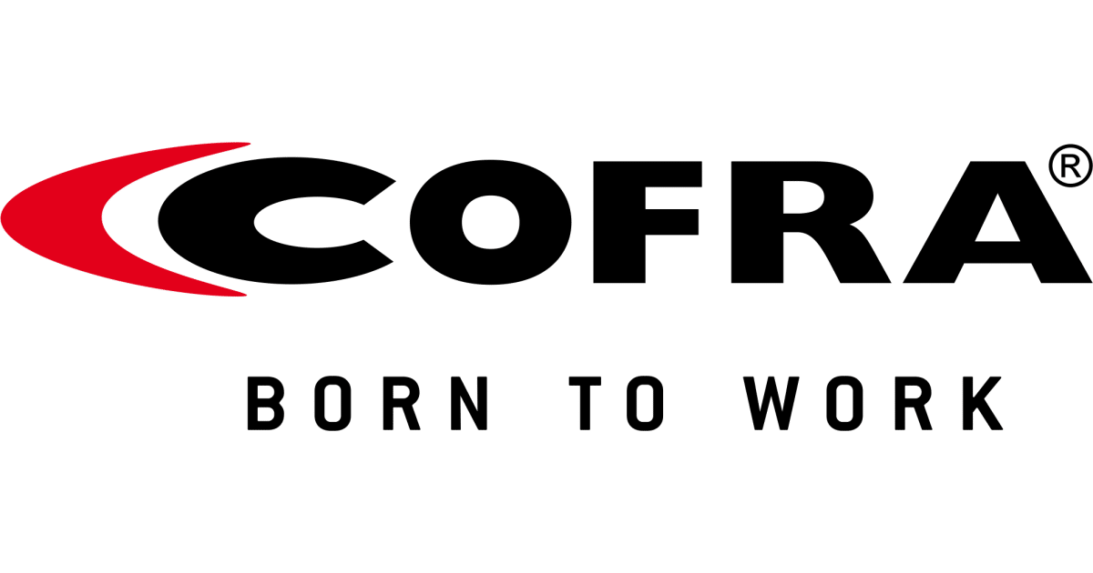 Logo COFRA avec un trait rouge et le slogan « NÉ POUR TRAVAILLER ».