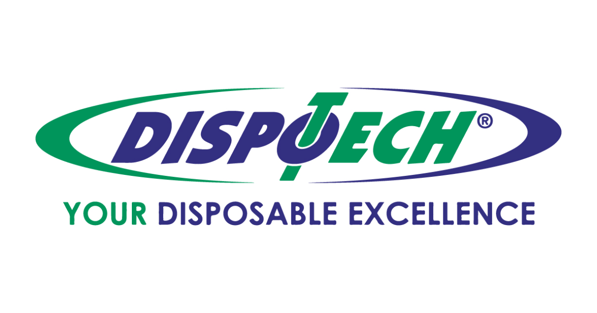 Logo de DispoTech avec un ovale vert et bleu, le texte indique « DISPO TECH » et « VOTRE EXCELLENCE JETABLE »