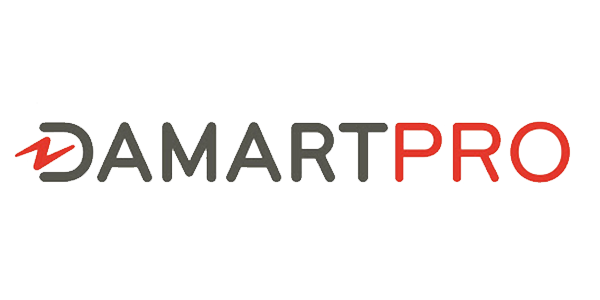 Logo de DamartPro, avec texte en gris et rouge. La lettre « D » est ornée d'un éclair rouge.