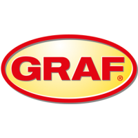« GRAF » en lettres rouges à l'intérieur d'un ovale jaune bordé de rouge.