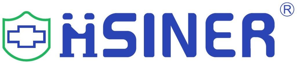 Logo avec un bouclier et une croix verts, texte bleu « HSINER » avec un « R » dans un cercle.