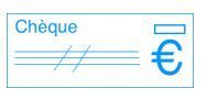 Chèque français avec inscription « Chèque », symbole euro et lignes pour écrire.
