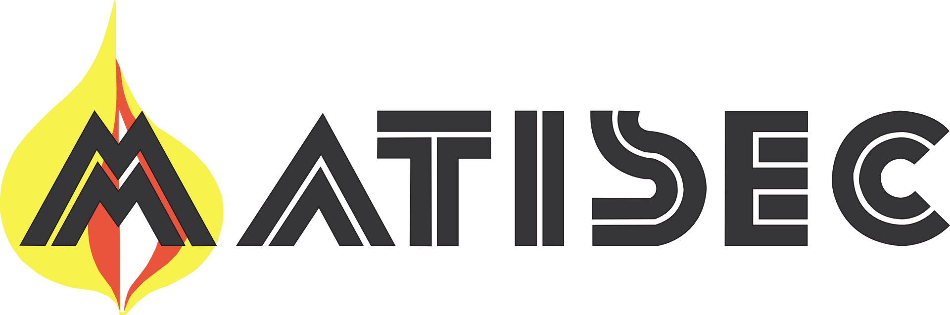 Logo de MATISEC : un « M » noir à l’intérieur d’une flamme, avec « ATISEC » en lettres noires.