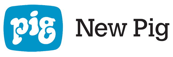Logo pour New Pig, avec le mot « pig » en lettres blanches dans un carré bleu, et « New Pig » en noir à droite.