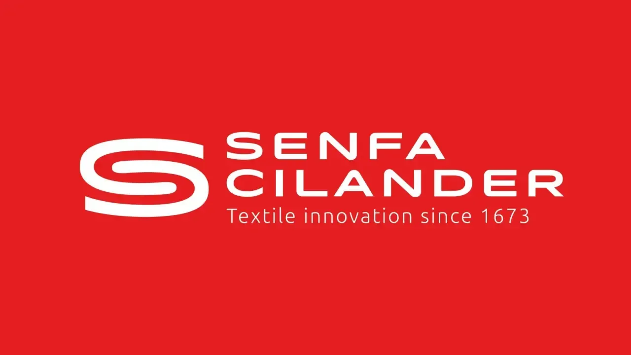 Logo Senfa Cilander sur fond rouge avec texte et symbole blancs ; « Innovation textile depuis 1673 ».