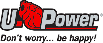 Logo U. Power : lettres grises avec un élément graphique rouge, slogan « Ne vous inquiétez pas… soyez heureux ! ».