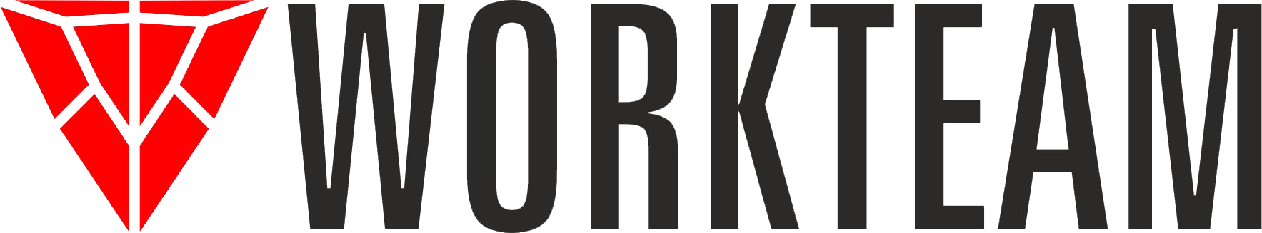 Logo représentant le mot « WORKTEAM » en caractères noirs gras à côté d'une forme géométrique rouge.