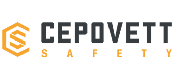 Logo de Cepovett Safety avec une icône abstraite et du texte.
