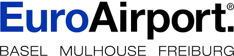 Logo EuroAirport en bleu et noir, avec le texte « BASEL MULHOUSE FREIBURG » en dessous.