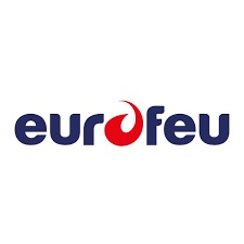 Logo d'Eurofeu avec le mot « eurofeu » en bleu foncé et un motif de flamme rouge.