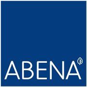 Carré bleu avec le texte blanc « ABENA » et une petite icône de feuille.