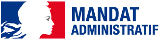 Logo : Couleurs du drapeau français avec une silhouette de tête, texte « Mandat Administratif » en bleu.