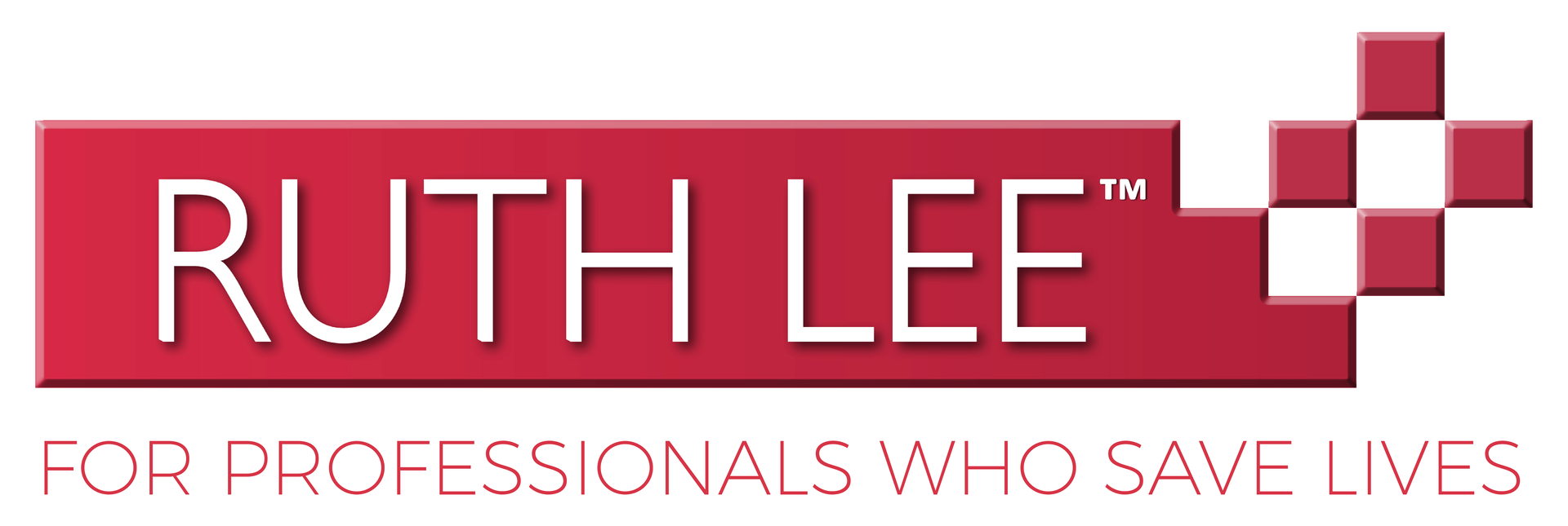 Logo Ruth Lee avec fond rectangulaire rouge et texte blanc : « RUTH LEE » et slogan : « POUR LES PROFESSIONNELS QUI SAUVENT DES VIES »