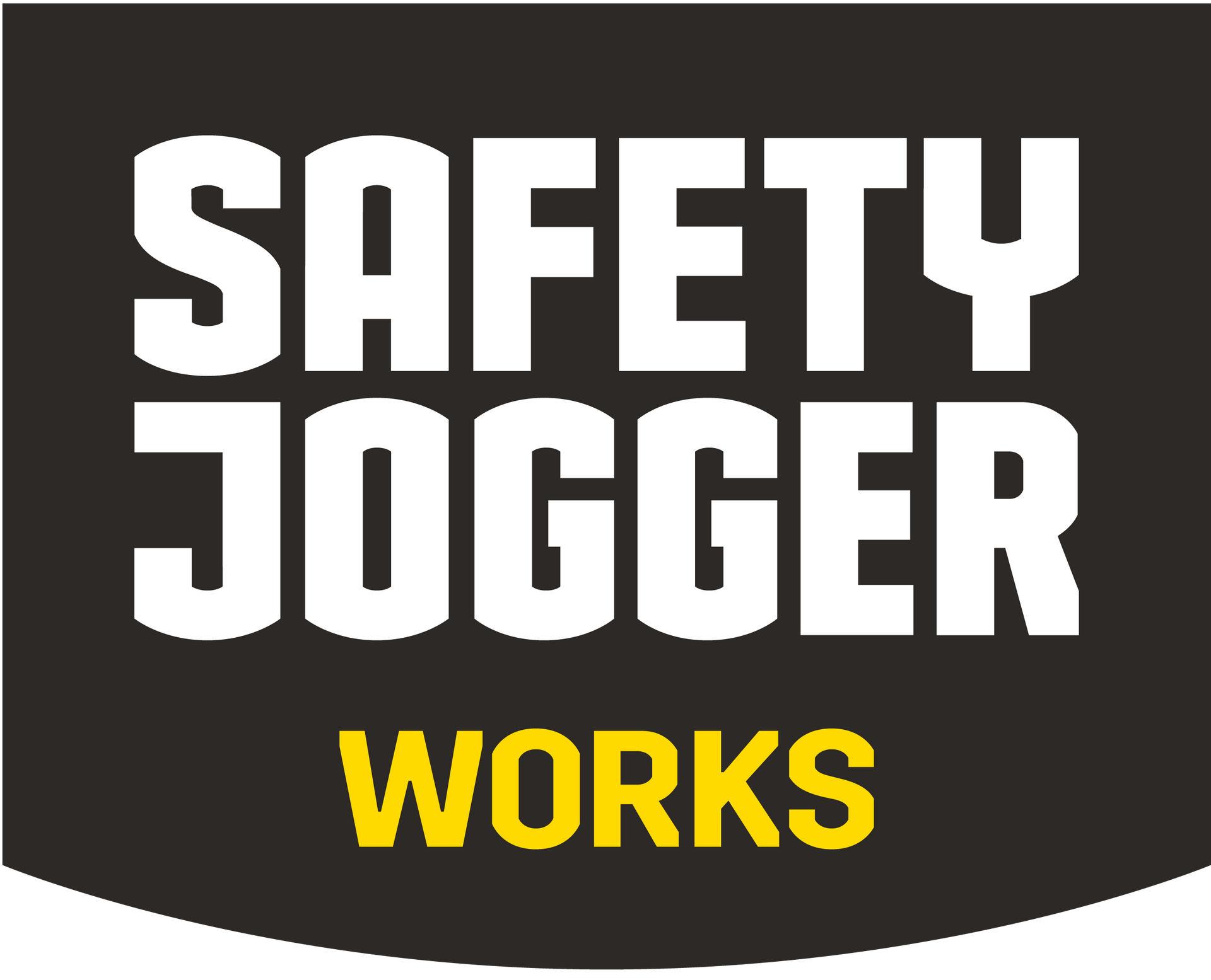 Logo de Safety Jogger Works, texte blanc sur fond noir, « WORKS » en jaune en dessous.