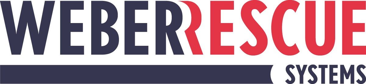 Logo de Weber Rescue Systems en bleu marine et rouge.
